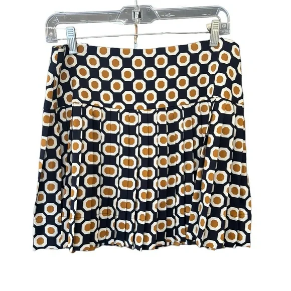 Theory Sylvian Geometric True Navy Pleated A lined Skirt Size 8 Silk - Picture 3 of 13